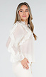 Beige Ruffle Blouse met Lange Mouwen en Striksluiting