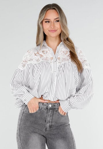 Grijs Gestreepte Cropped Blouse