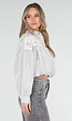 Grijs Wit Gestreepte Blouse met Kant en Lange Mouwen