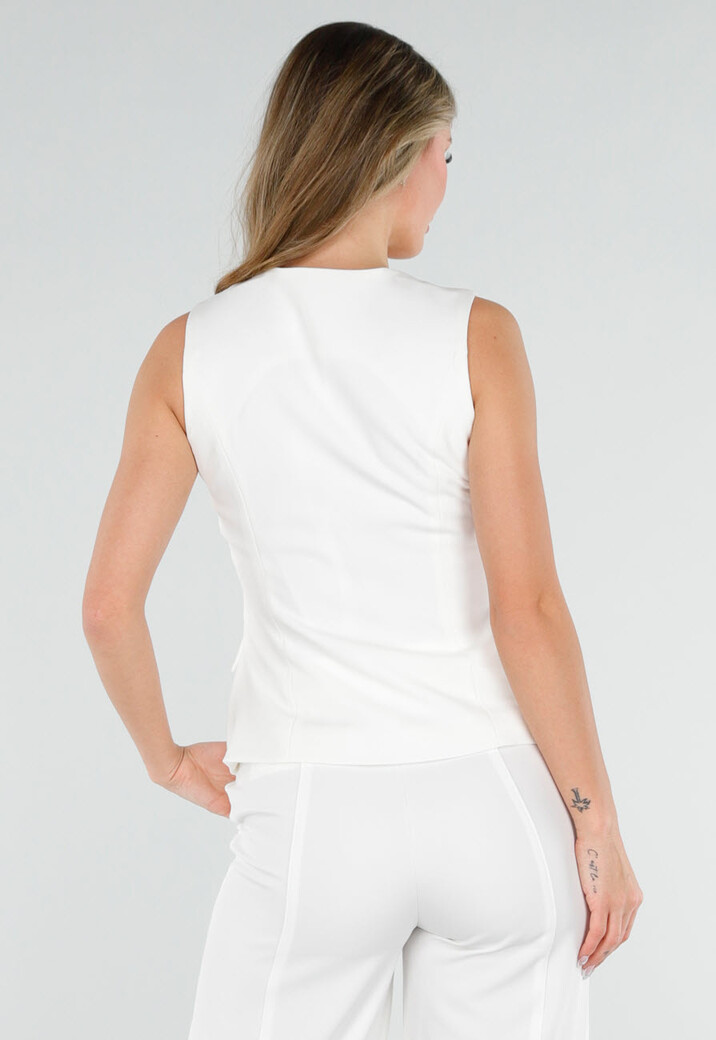 Witte Mouwloze Blazer Top met Vierkante Hals