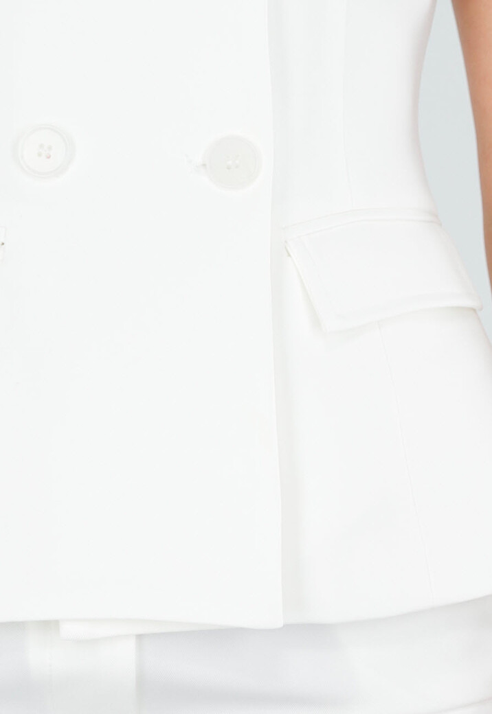 Witte Mouwloze Blazer Top met Vierkante Hals