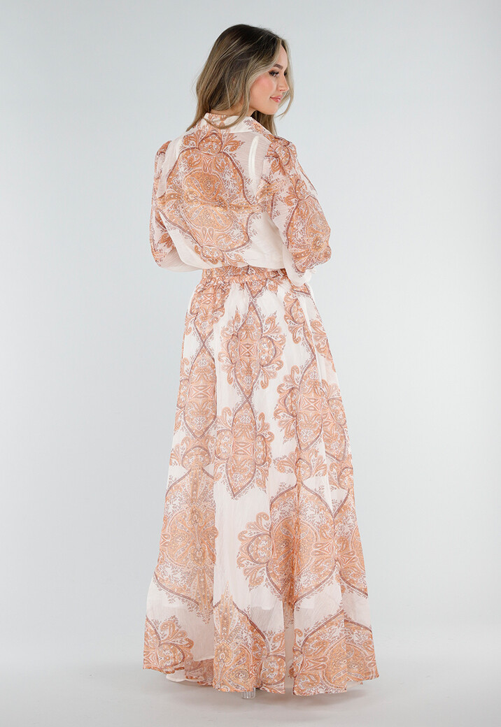 Oranje Blouse met Paisley Print en Lange Mouwen