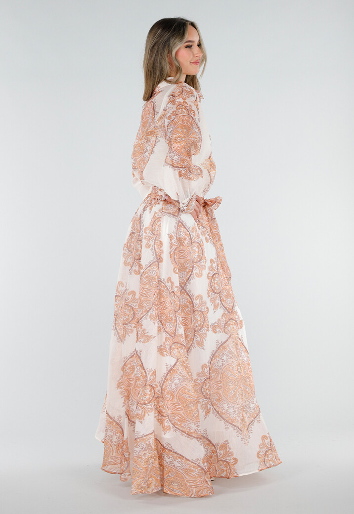 Oranje Blouse met Paisley Print en Lange Mouwen