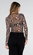 Bruine Panterprint Mesh Top met Lange Mouwen