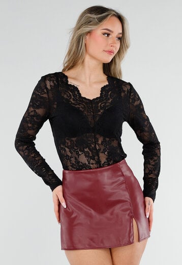 Zwarte Kanten Top met Lange Mouwen