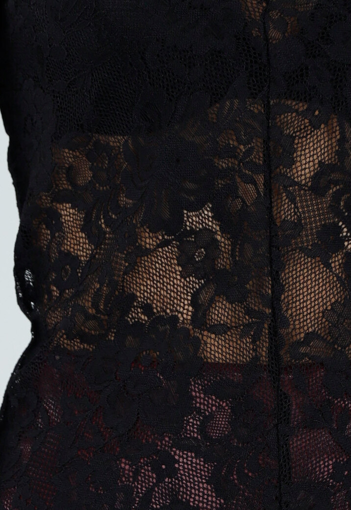 Zwarte Kanten Top met Lange Mouwen en V-Hals