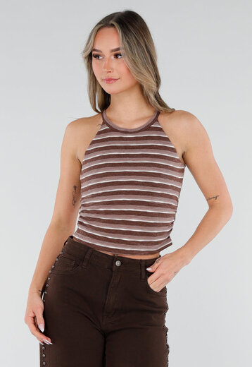Bruine Gestreepte Padded Top