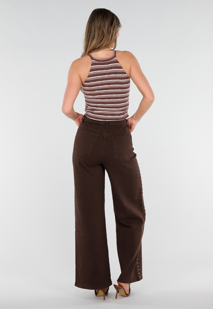 Bruine Gestreepte Halter Crop Top met Pads