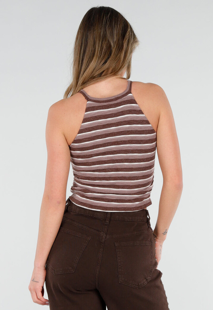 Bruine Gestreepte Halter Crop Top met Pads