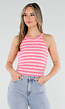 Roze Gestreepte Halter Crop Top met Pads
