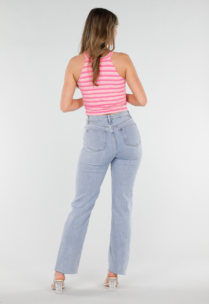 Roze Gestreepte Halter Crop Top met Pads