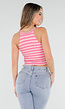 Roze Gestreepte Halter Crop Top met Pads