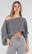 Grijze Losvallende Cropped Top met Vleermuismouwen