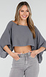 Grijze Losvallende Cropped Top met Vleermuismouwen