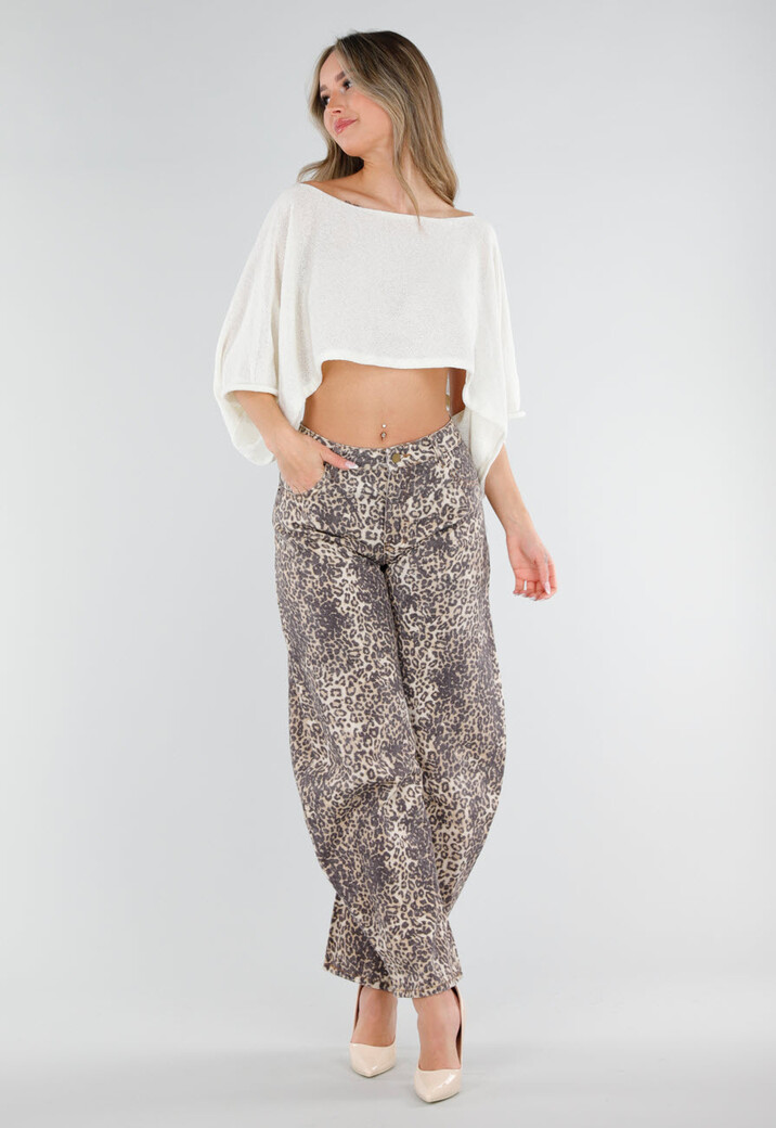 Crème Cropped Top met Vleermuismouwen