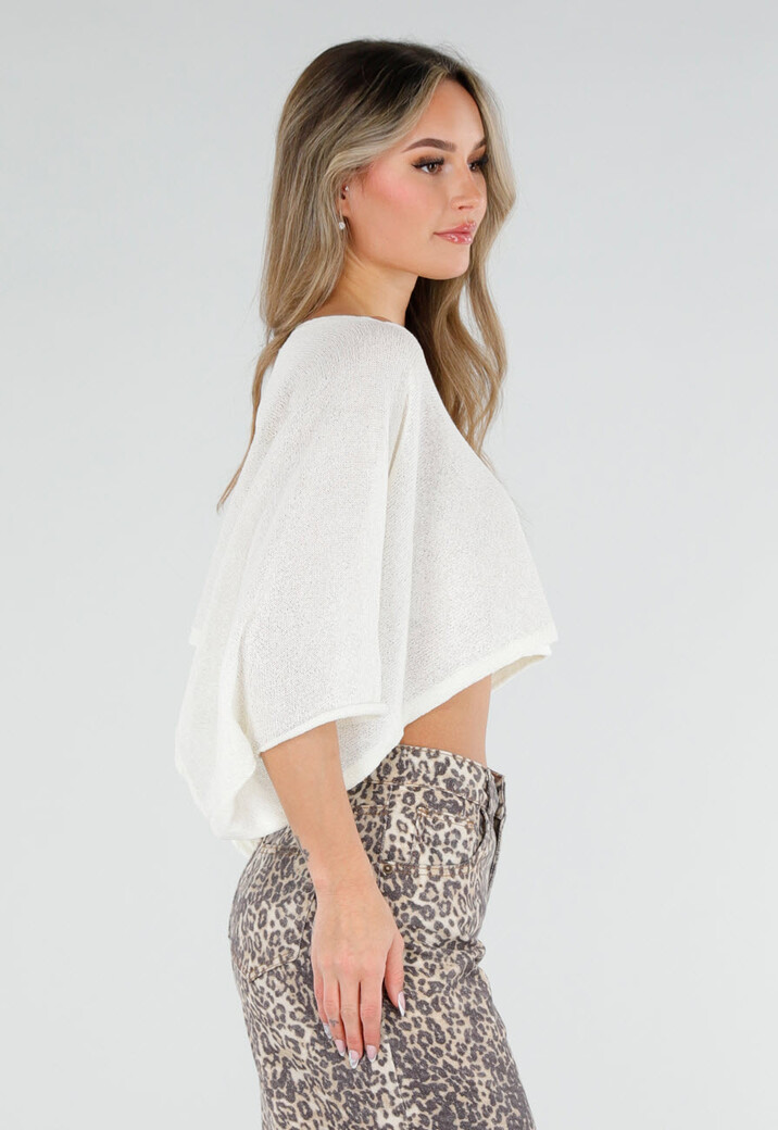 Crème Cropped Top met Vleermuismouwen