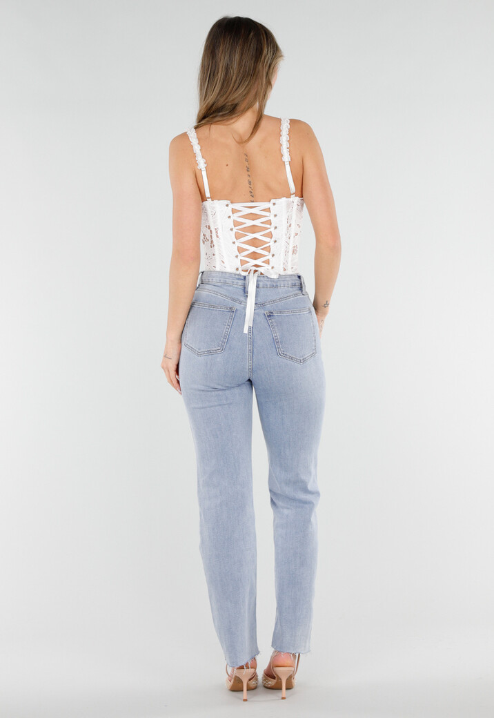 Witte Kanten Korset Top met Vetersluiting