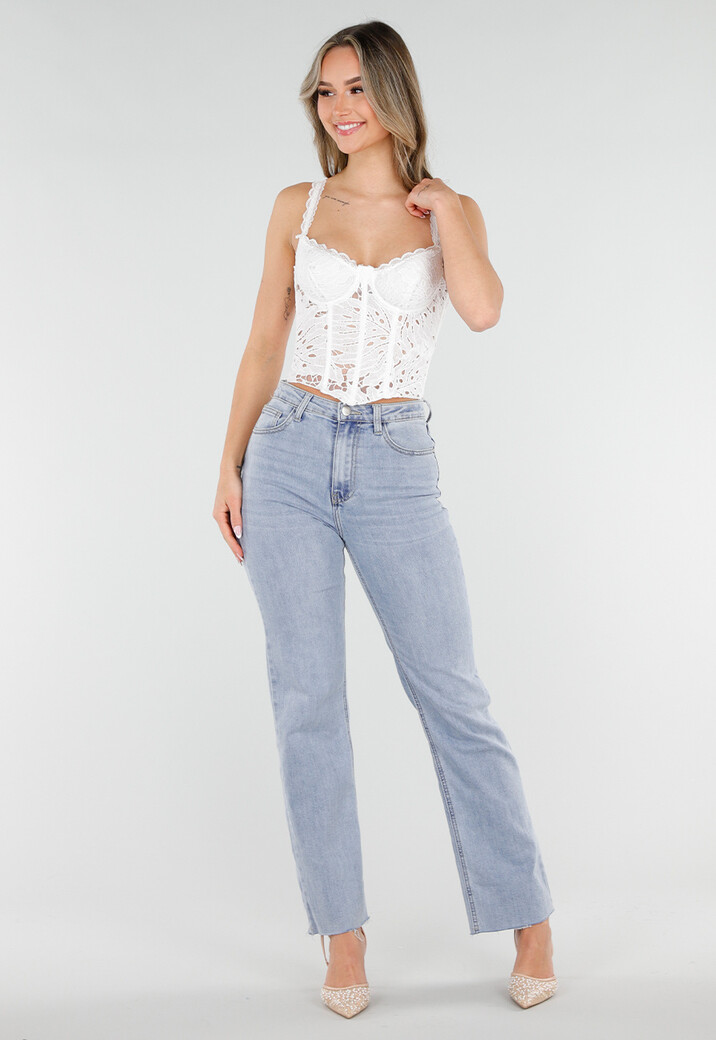 Witte Kanten Korset Top met Vetersluiting