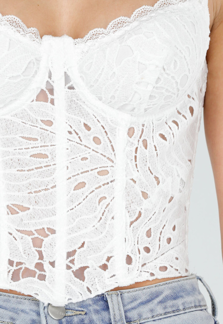 Witte Kanten Korset Top met Vetersluiting