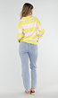 Geel Roze Gestreepte Trui met Kraag en Lange Mouwen