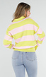 Geel Roze Gestreepte Trui met Kraag en Lange Mouwen