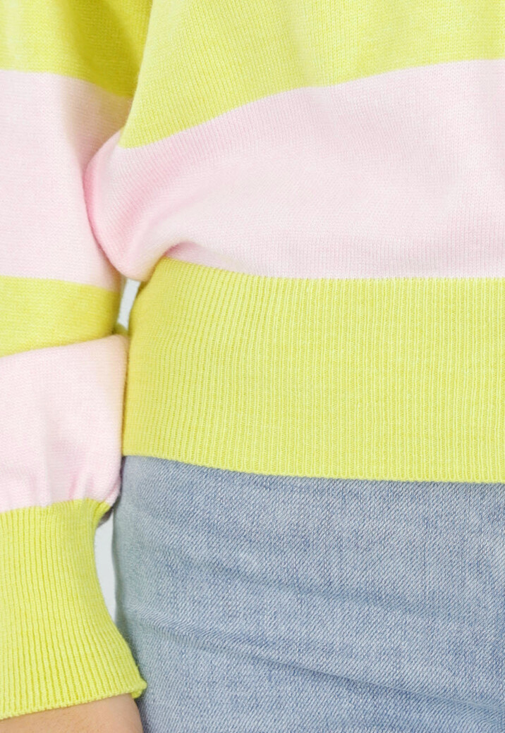 Geel Roze Gestreepte Trui met Kraag en Lange Mouwen