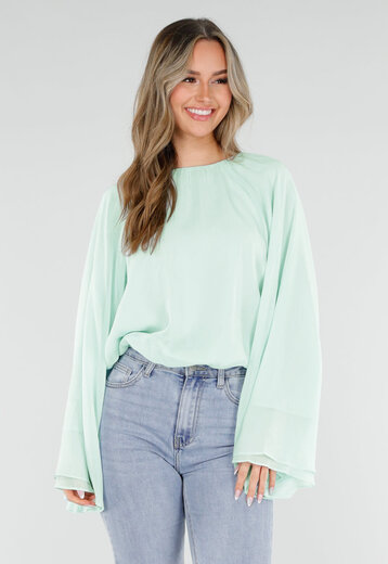Turquoise Blouse met Wijde Mouwen