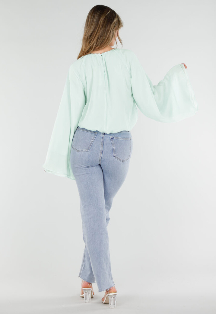 Turquoise Blouse met Wijde Lange Mouwen