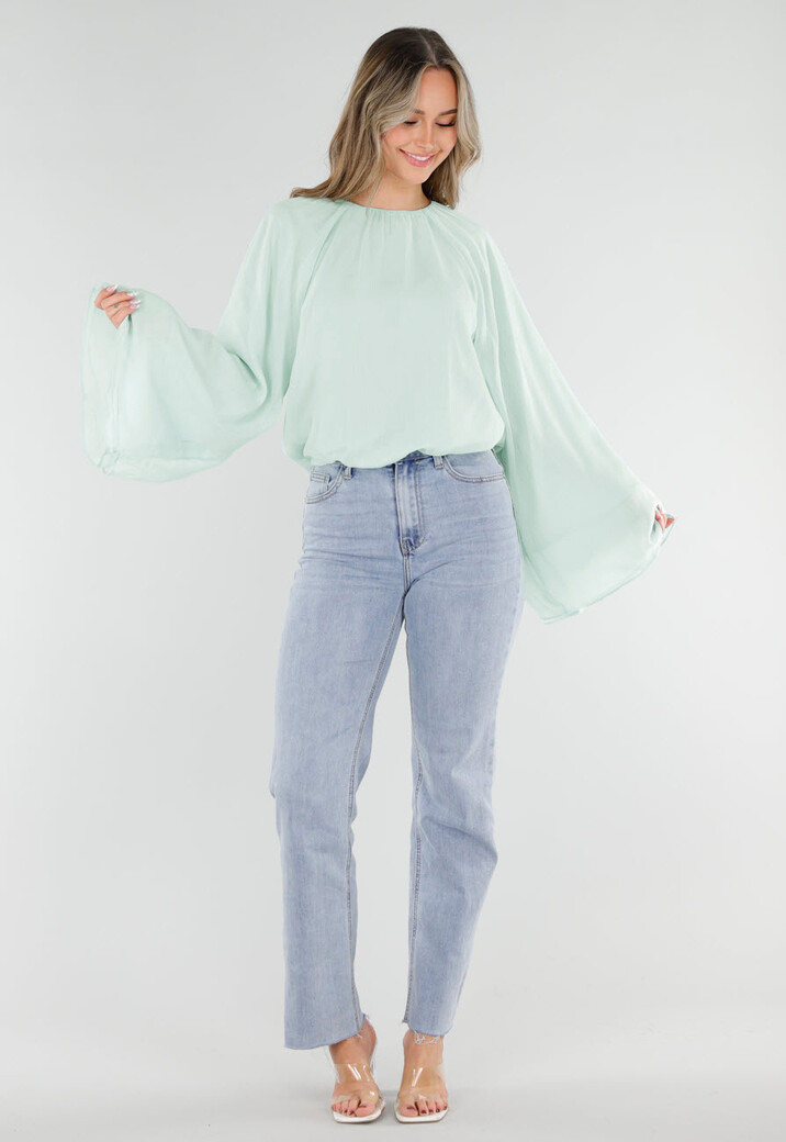 Turquoise Blouse met Wijde Lange Mouwen