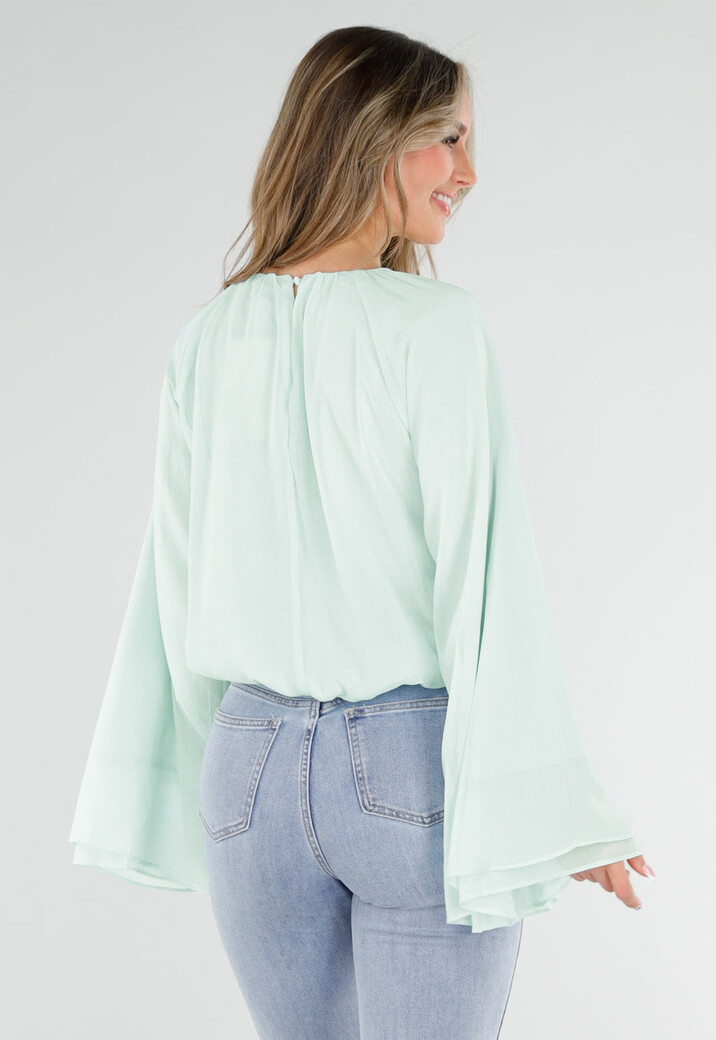 Turquoise Blouse met Wijde Lange Mouwen