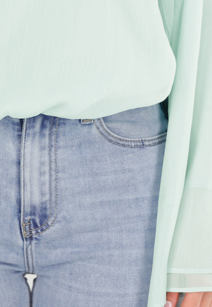 Turquoise Blouse met Wijde Lange Mouwen