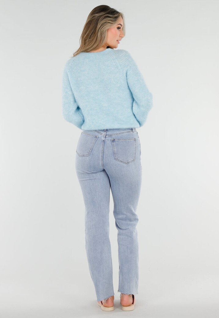 Lichtblauwe Gebreide Trui met Twist en V-Hals