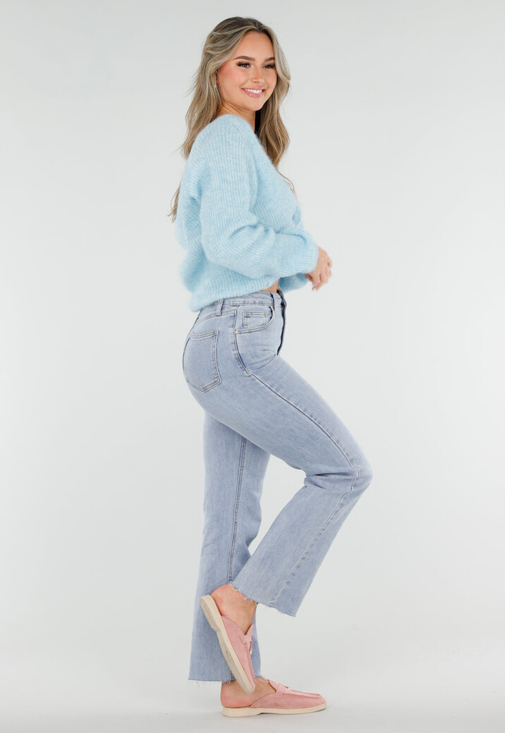 Lichtblauwe Gebreide Trui met Twist en V-Hals