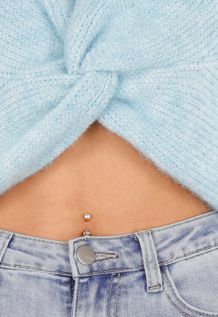 Lichtblauwe Gebreide Trui met Twist en V-Hals