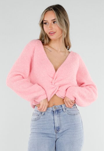 Roze Gebreide Twist Trui