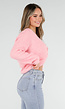 Roze Gebreide Twist Trui met V Hals en Open Rug