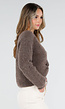 Bruine Gebreide Twist Crop Trui met Lange Mouwen en V-Hals