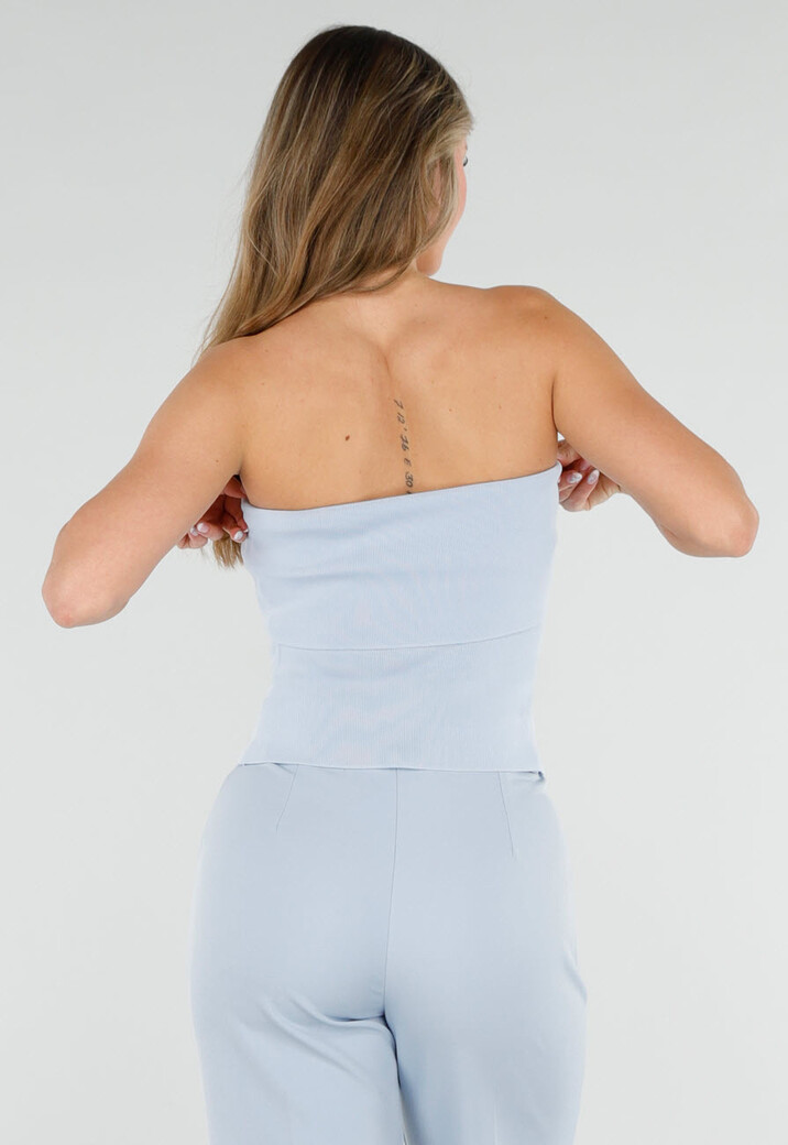 Lichtblauwe Bandeau Rib Top met Stretch