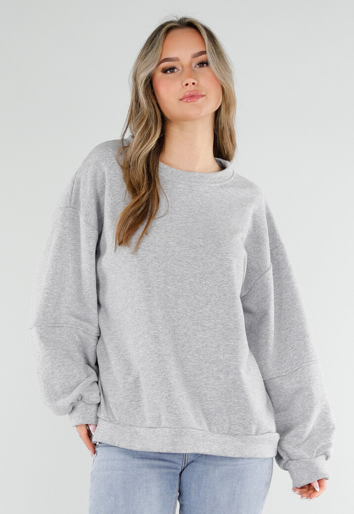 Grijze Oversized Sweater met Good Vibes Print