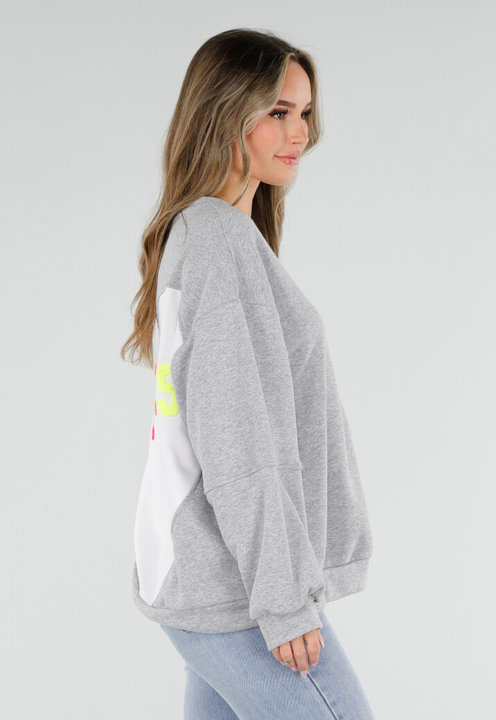 Grijze Oversized Sweater met Good Vibes Print