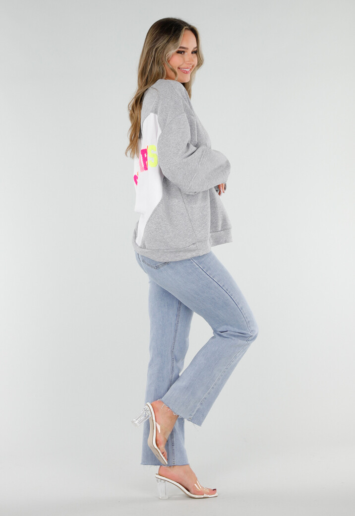Grijze Oversized Sweater met Good Vibes Print