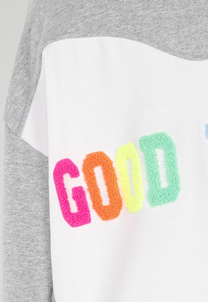 Grijze Oversized Sweater met Good Vibes Print