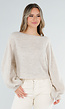 Beige Fijngebreide Trui met Boothals en Ballonmouwen