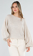 Beige Fijngebreide Trui met Boothals en Ballonmouwen