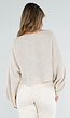 Beige Fijngebreide Trui met Boothals en Ballonmouwen