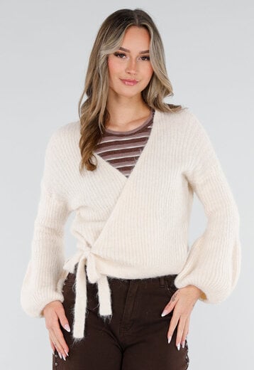 Beige Overslag Vest met Strikdetail