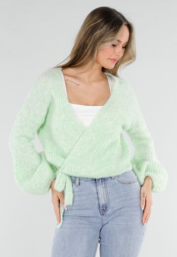 Mintgroene Wikkel Vest met Ballonmouwen