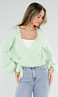 Mintgroene Wollen Wikkel Trui met Lange Ballonmouwen