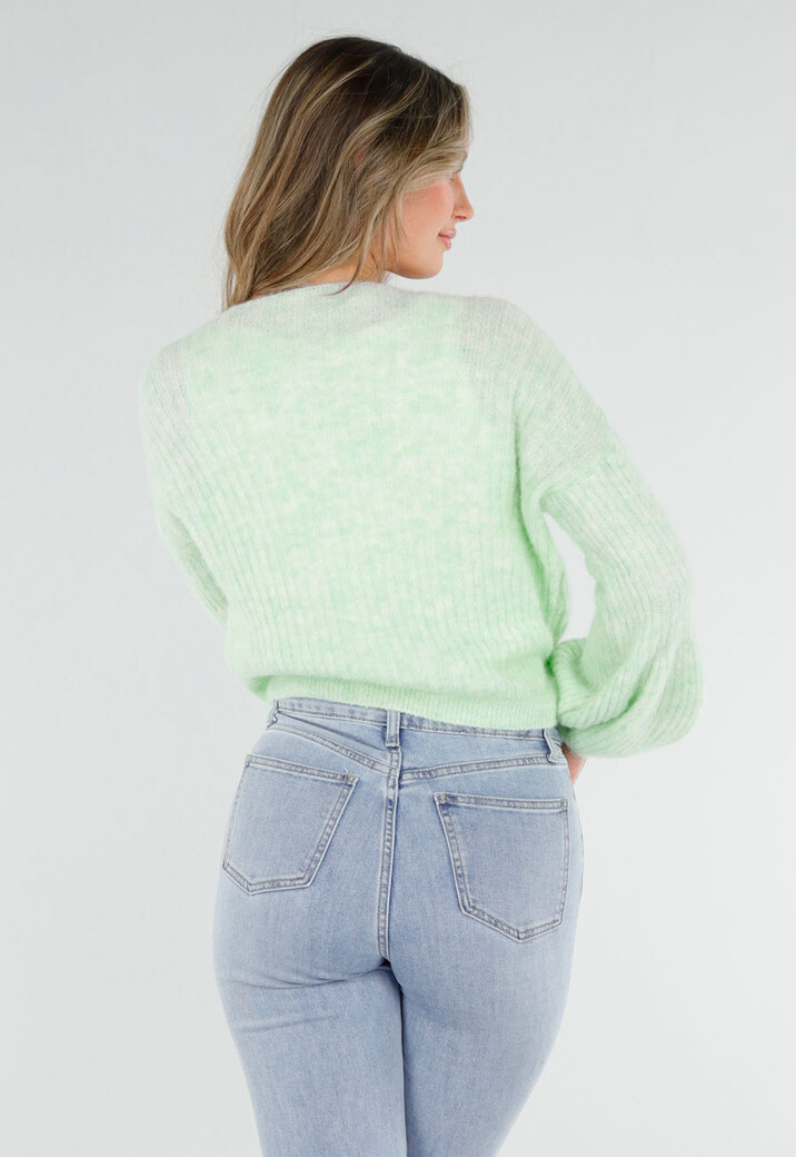 Mintgroene Wollen Wikkel Trui met Lange Ballonmouwen