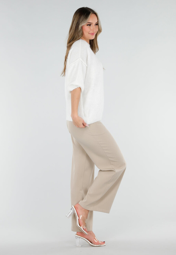 Witte Wolmix Trui met Halflange Mouwen